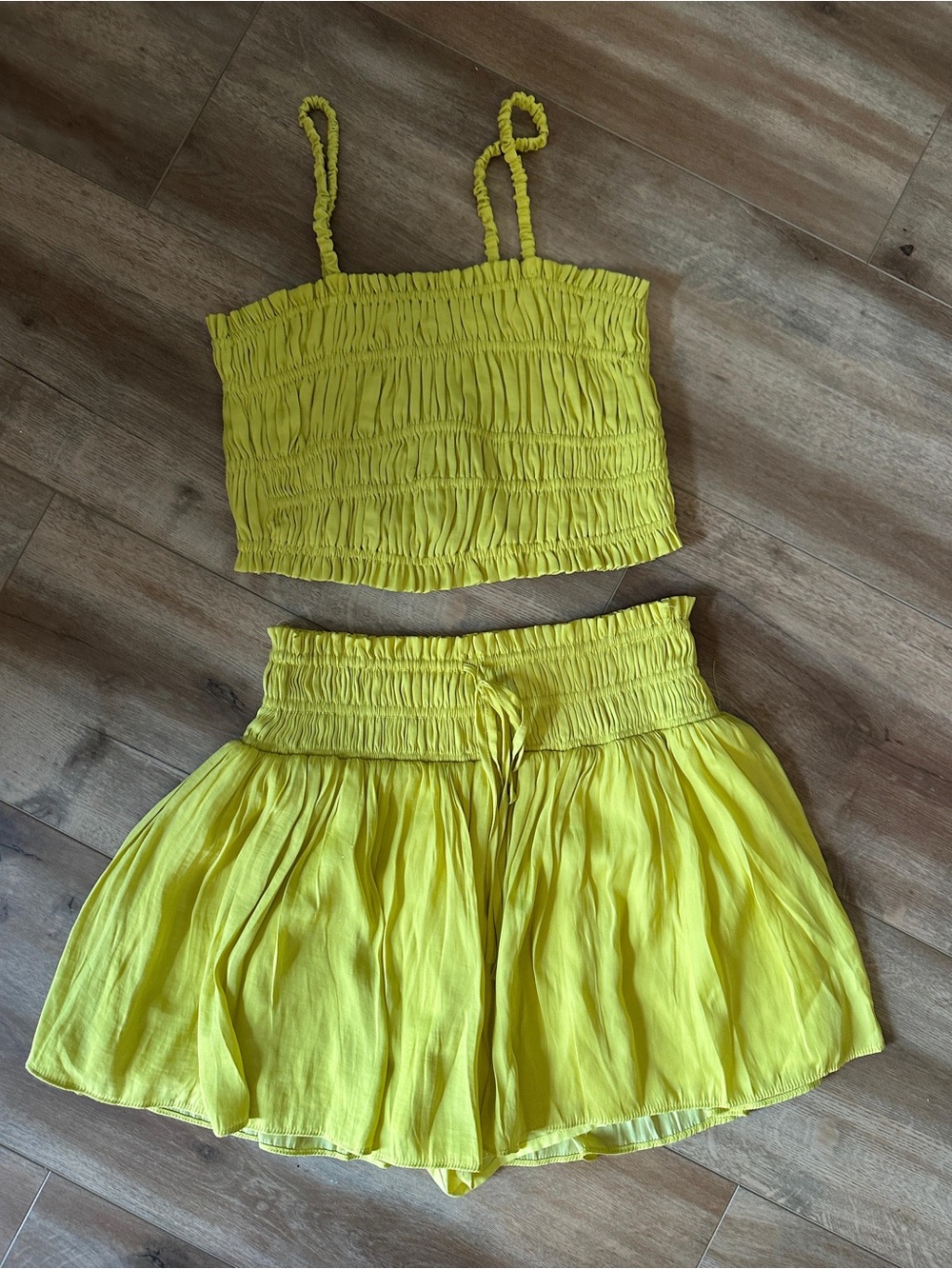 Free People Bright Yellow Smocked Crop Top & Flowy Shorts